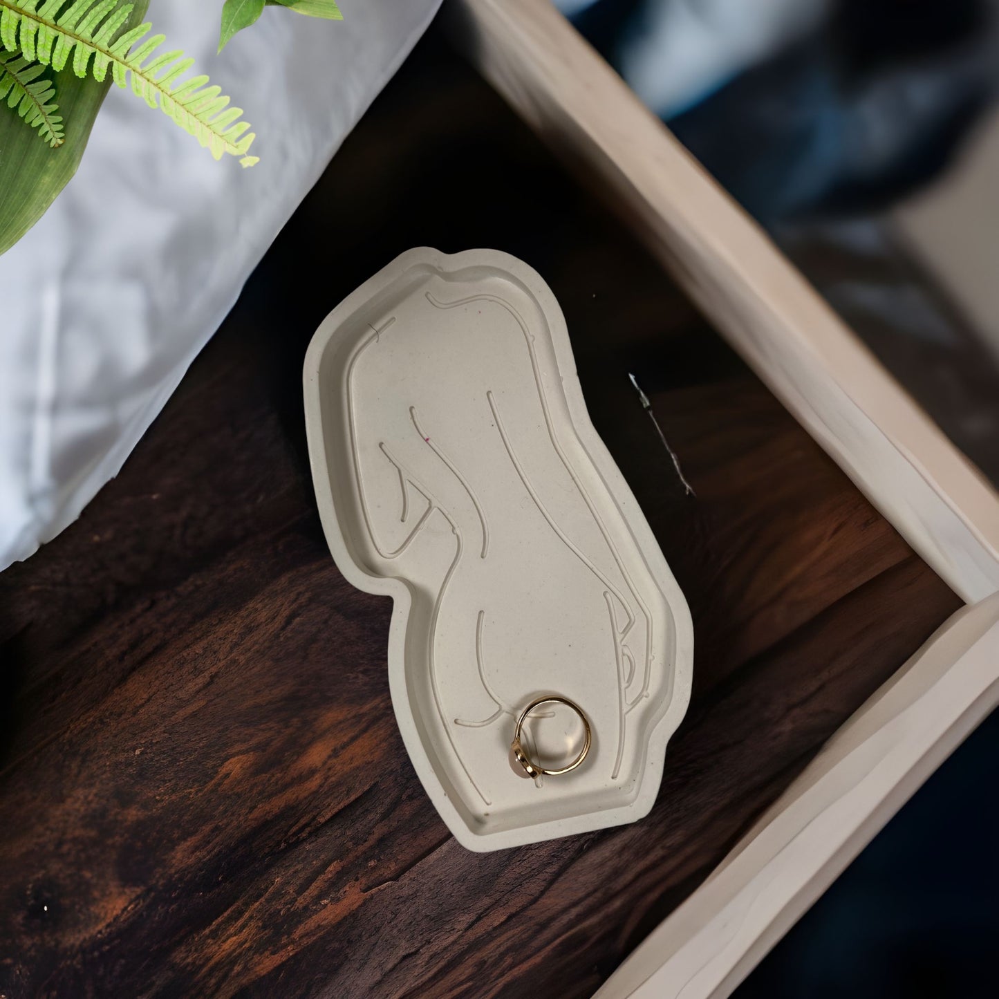 White Female Shiloutte Cement Square Trinket/Catchall Tray