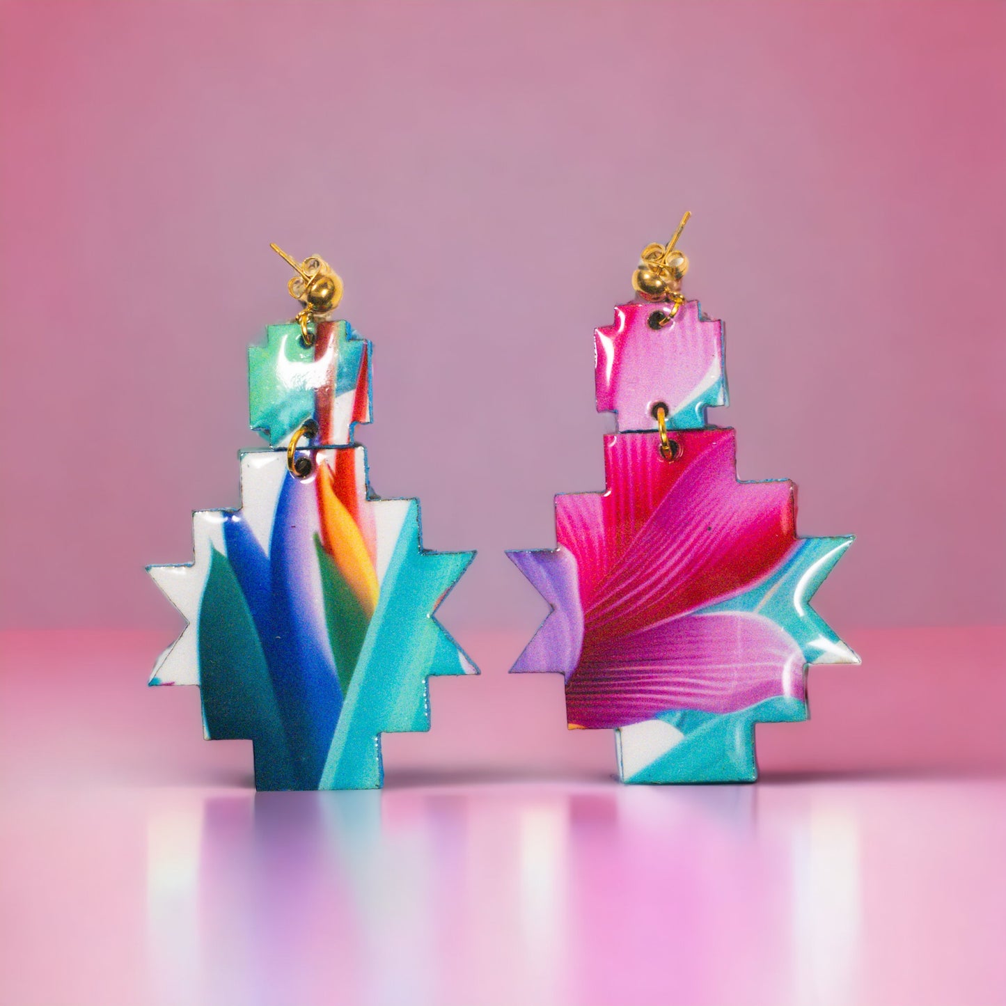 Vibrant Tropical Aztec Recycled Earring