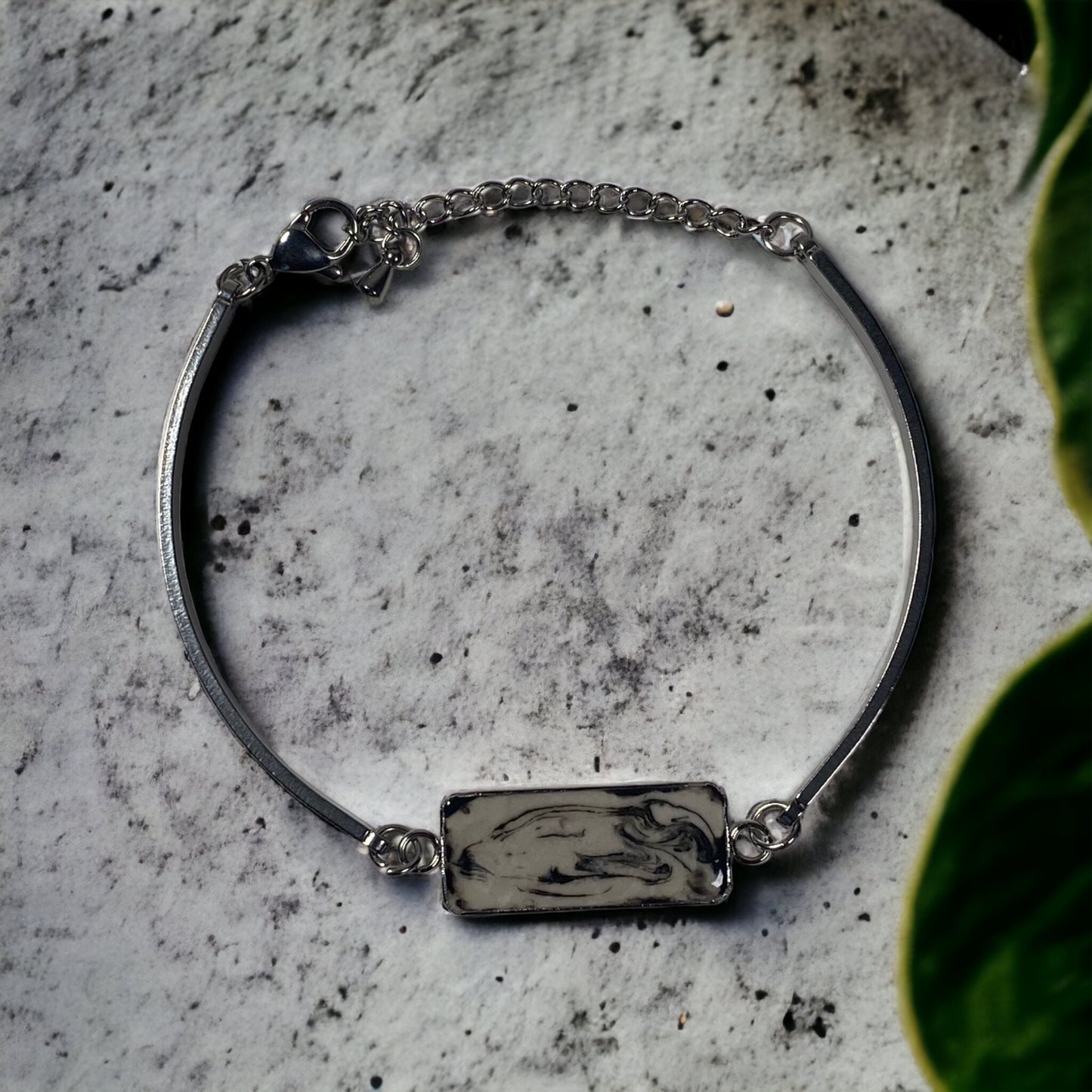 Stainless Steel Marbled Cement Inlay Bracelets w/Charm
