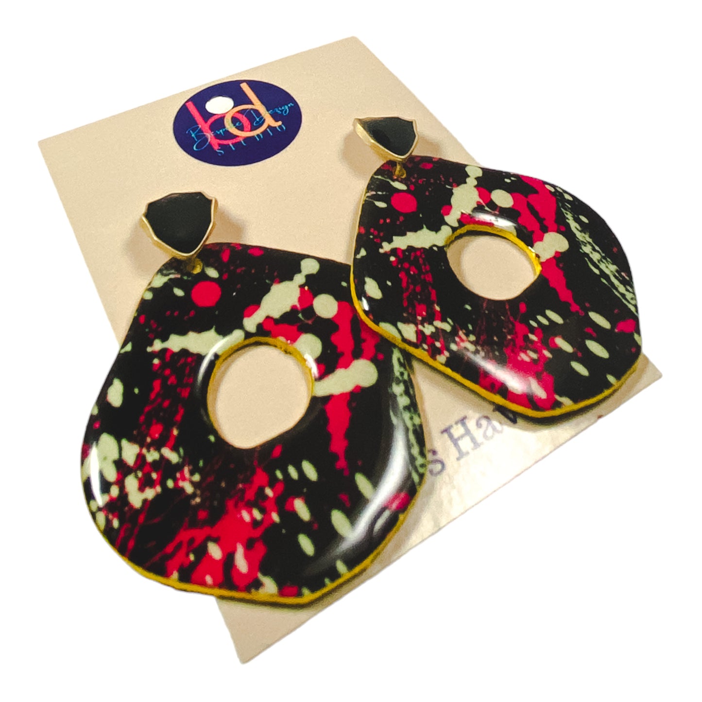 Black & Hot Pink Paint Splatter Recycled Earring