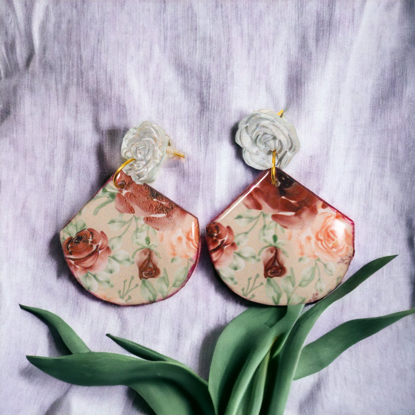 Rose Tab Floral Abstract Triangle Recycled Earring