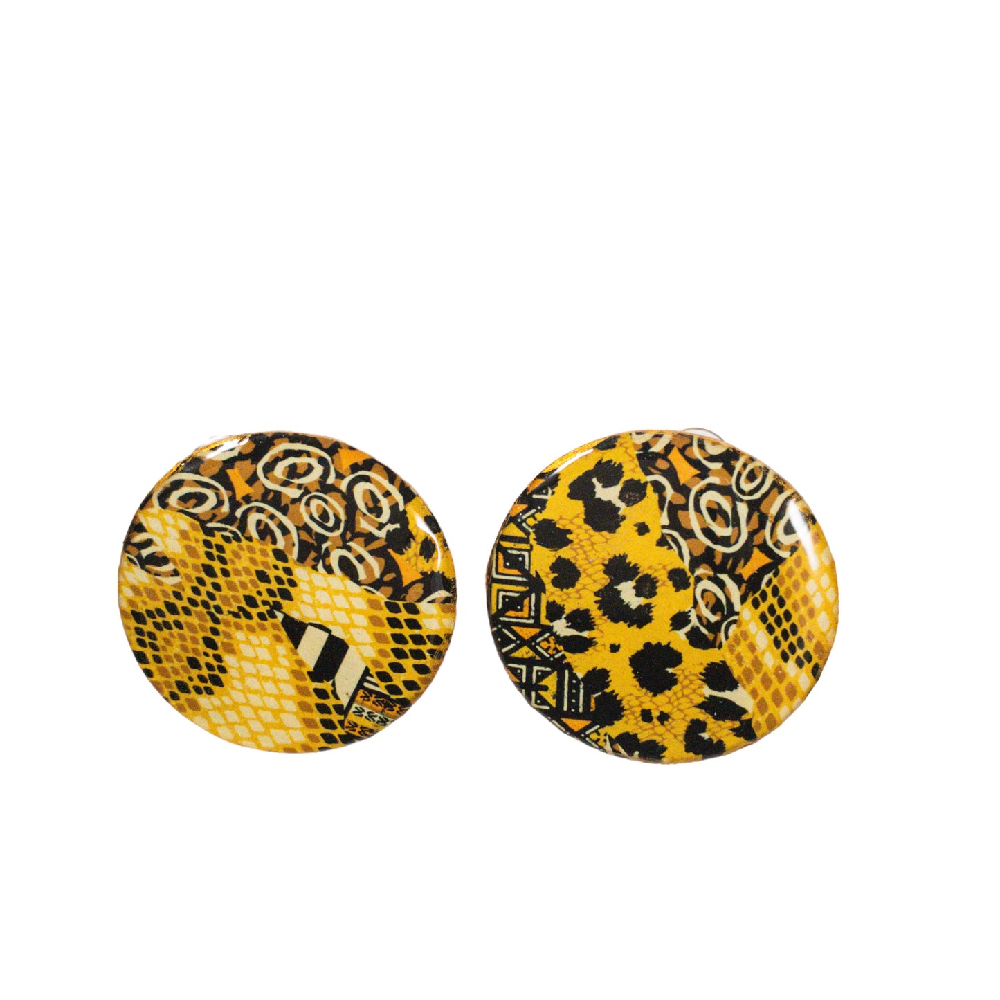 Black& Gold Ankara Animal Pattern Statement Stud Recycled Earrings
