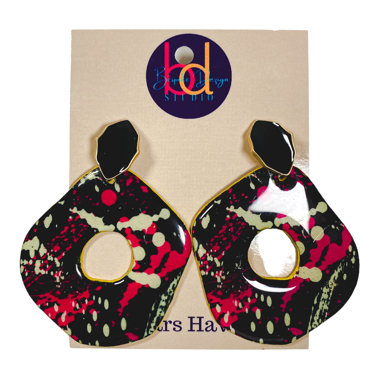 Black & Hot Pink Paint Splatter Recycled Earring