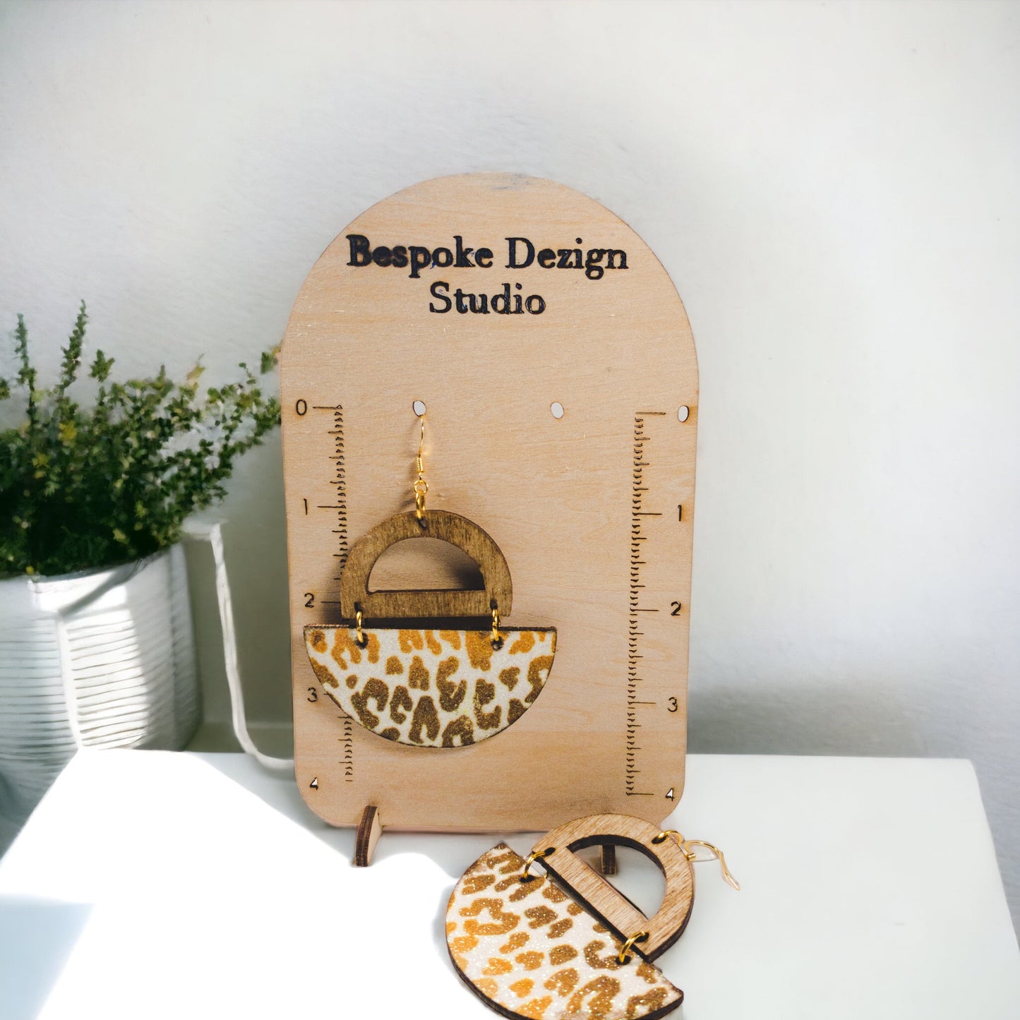 Half Circle Wood Earrings with Leopard Pattern