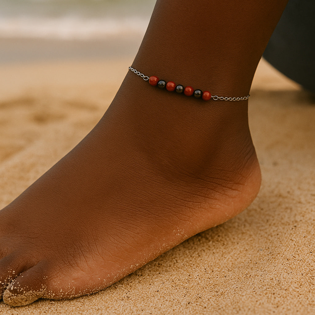Iron Flame Anklet – Red Jasper & Hematite for Strength and Grounding