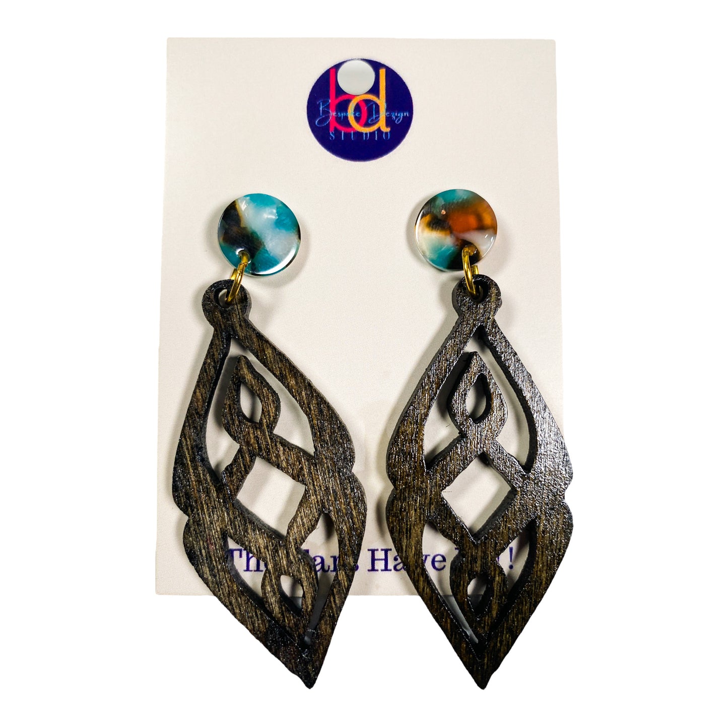 Walnut Tribal Wood Earring w/Acrylic Tab