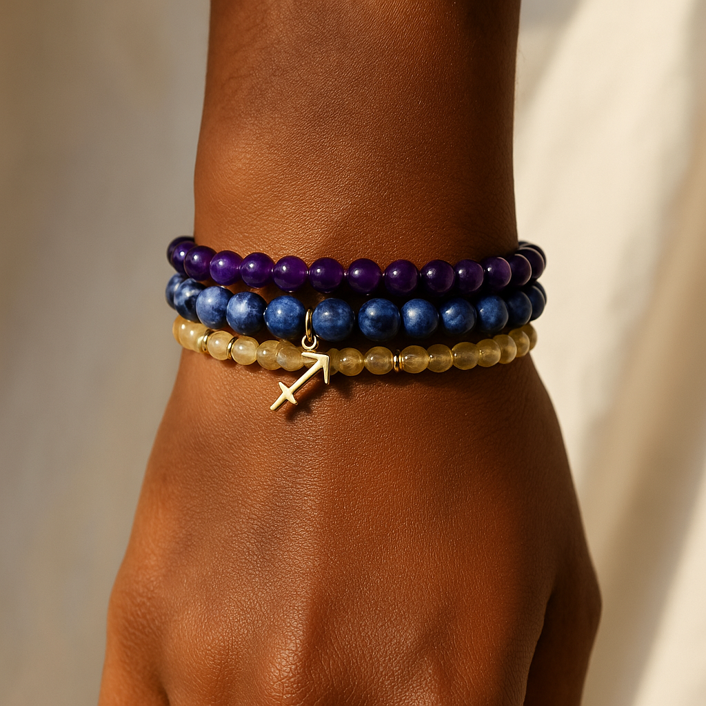 Sagittarius Zodiac Stack – Amethyst, Sodalite & Citrine -Truth & Expansion