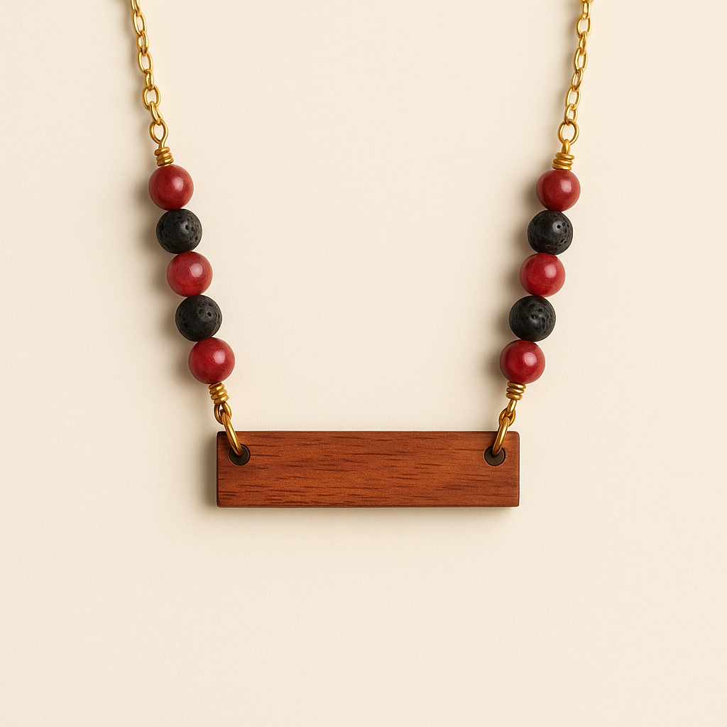 Align Bar – Custom Wood & Stone Energy Necklace- Cherry Wood Custom Wood & Natural Stone Jewelry