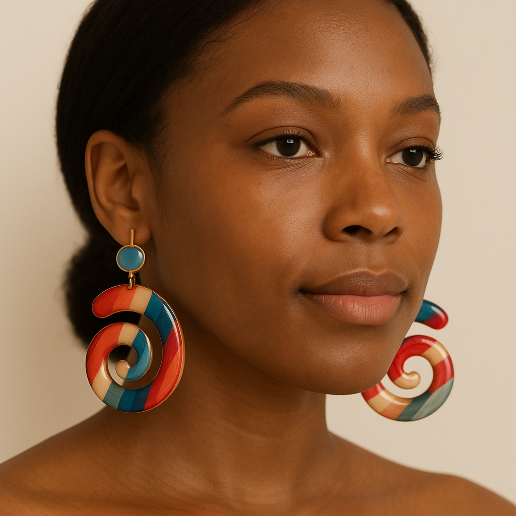 Striped Swirl Statement Earrings-Bold Retro Colorful Earrings