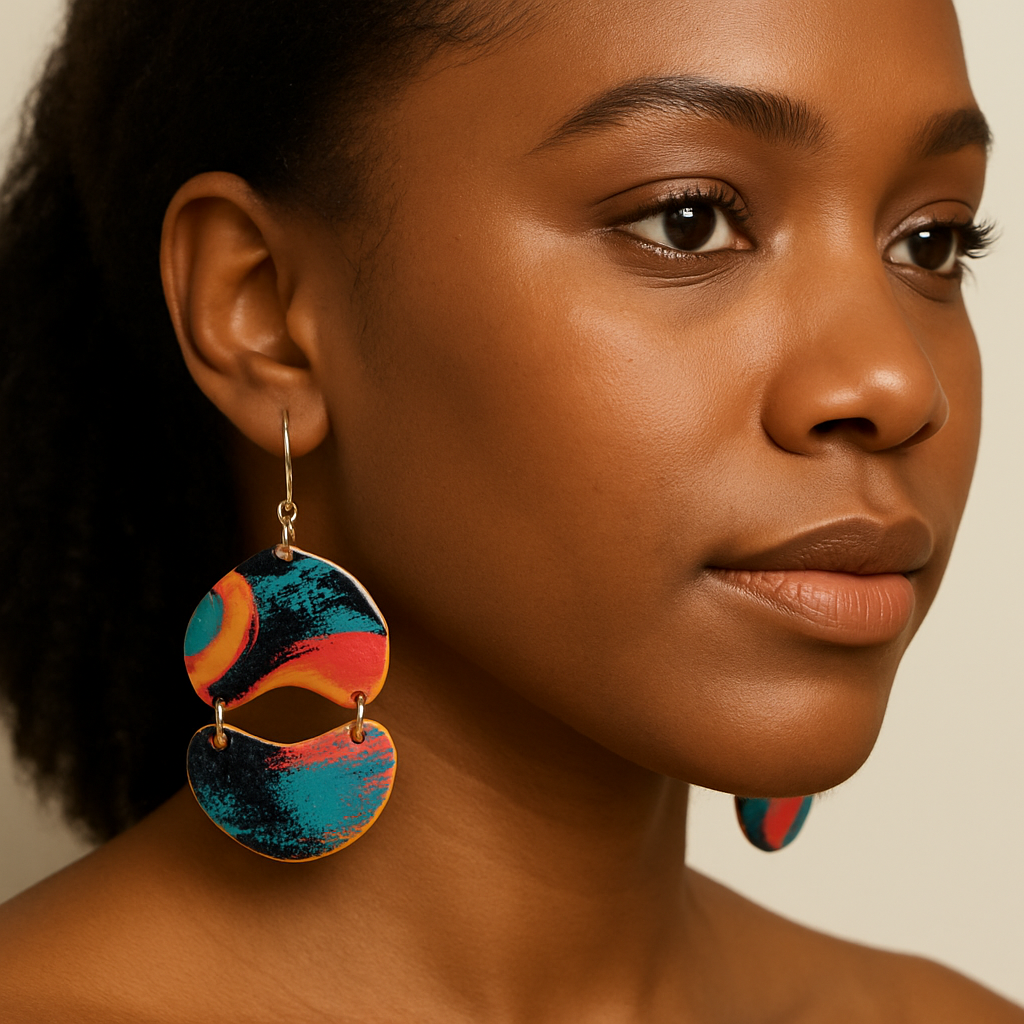 Abstract Brushstroke Double Drop Earrings