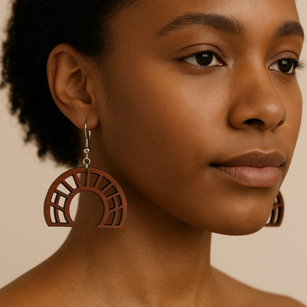 Sunrise Arch Earrings – African Padauk Wood Statement Jewelry