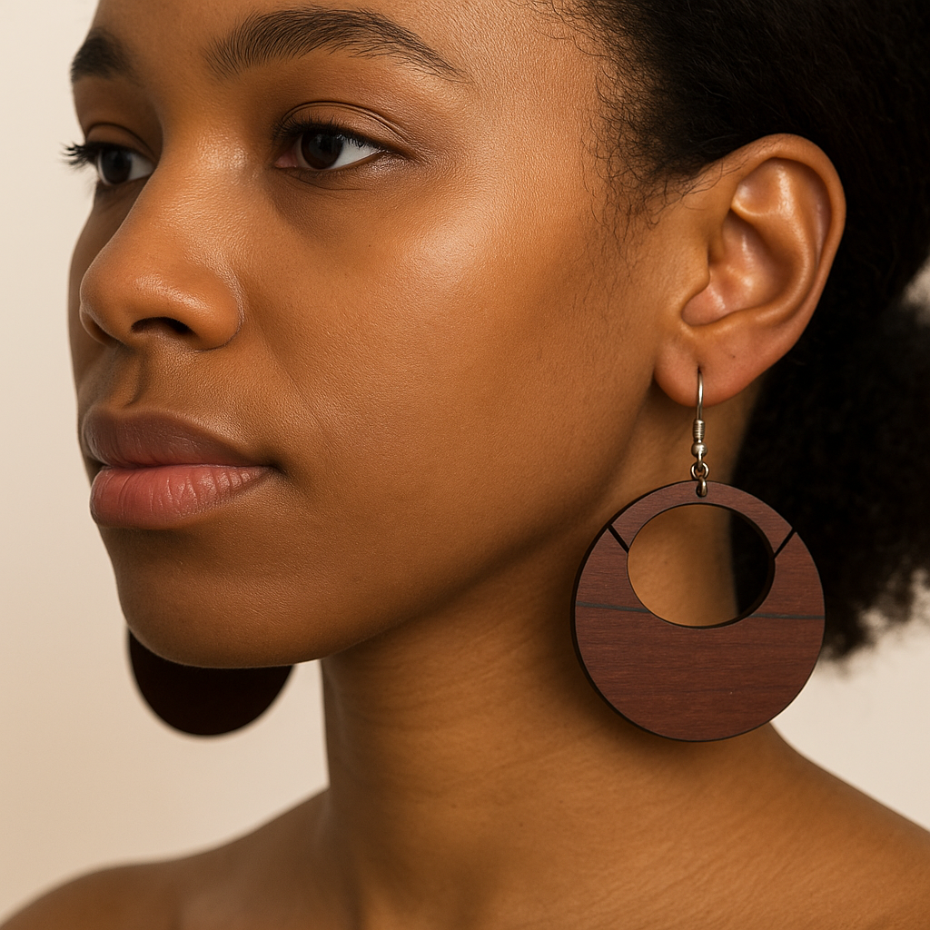 Crescent Hoop Earrings – African Padauk Wood Statement Jewelry