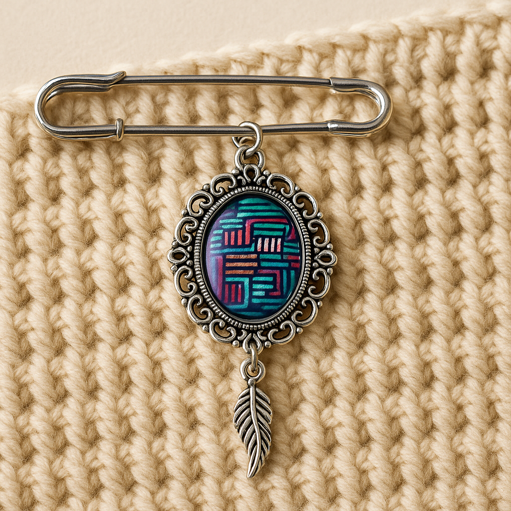 Pressed & Gilded – Abstract Oval Brooch (Silver-Tone)