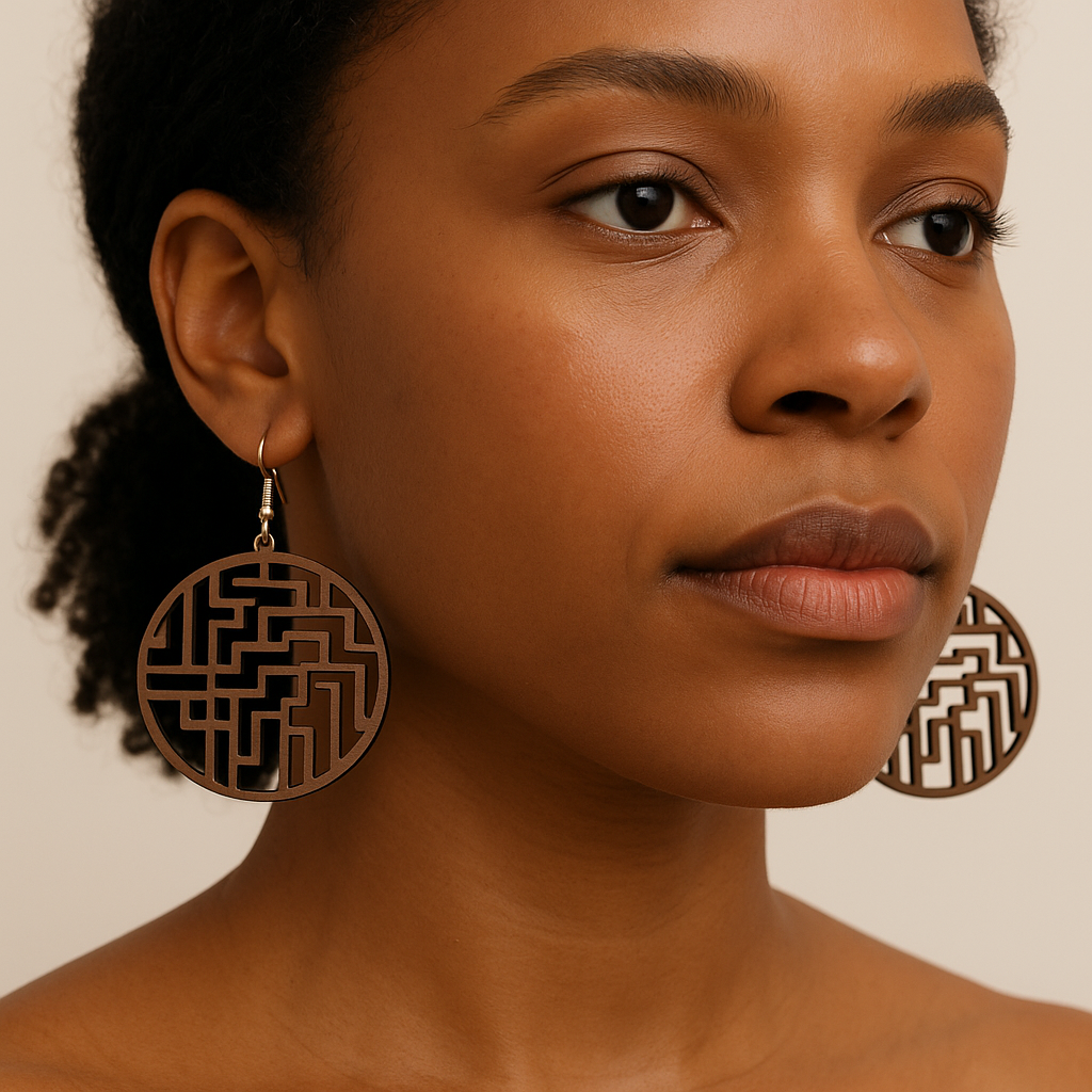 Walnut Wood Geometric Earrings – Handmade, Lightweight Statement Jewelry
