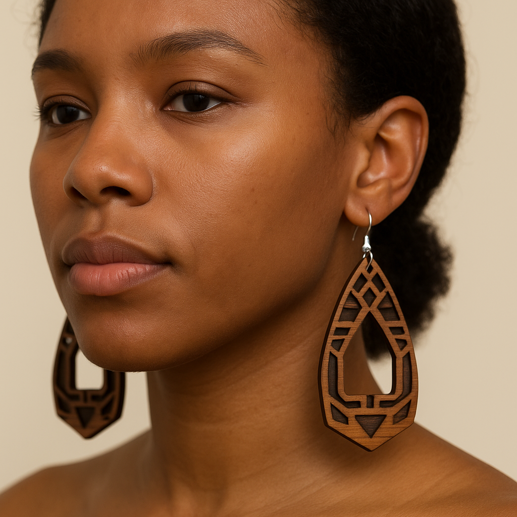 Padauk Tribal-Inspired Earrings – Bold Handmade Geometric Wood Jewelry