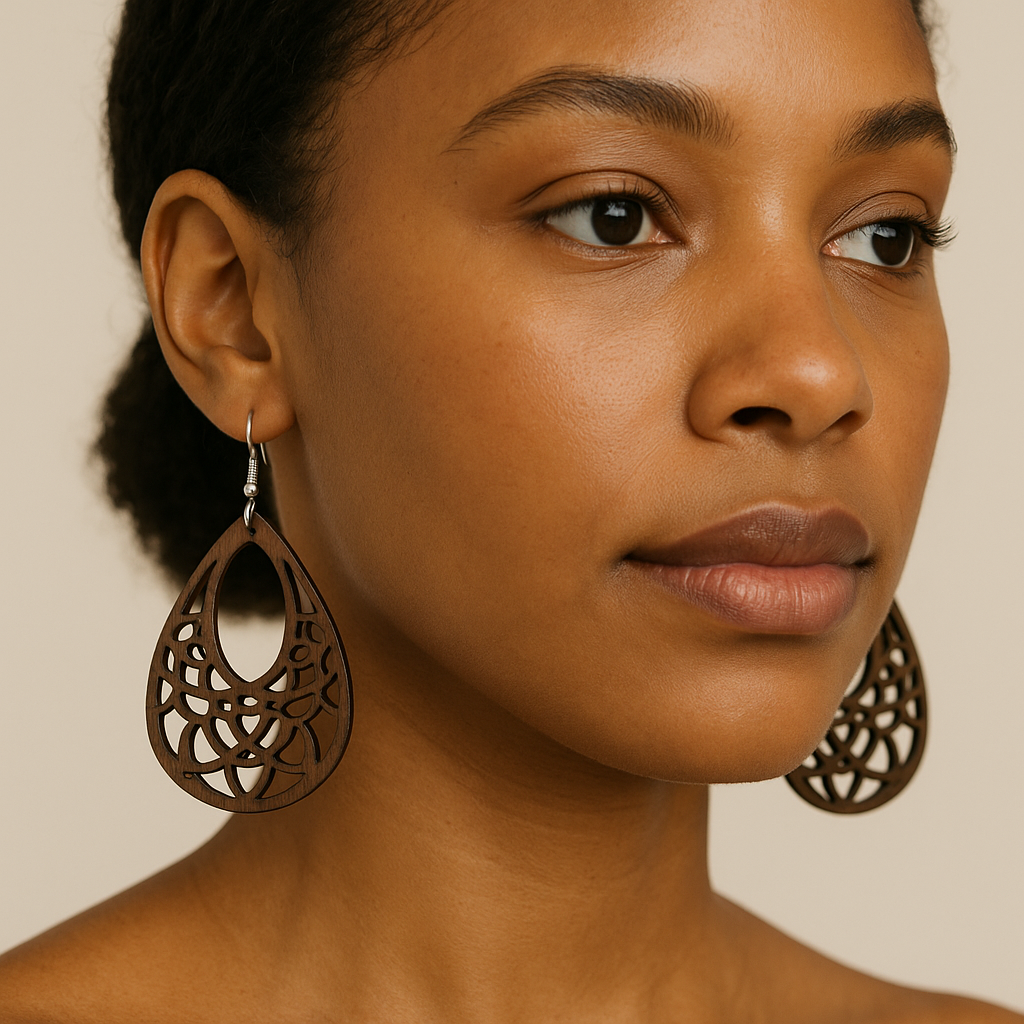 Walnut Teardrop Filigree Earrings – Intricate Lightweight Wood Jewelry