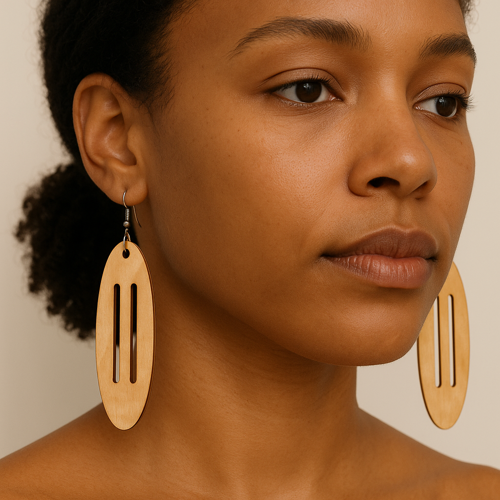 Curly Maple Oval Wood Earrings – Lightweight, Handmade Statement Jewelry