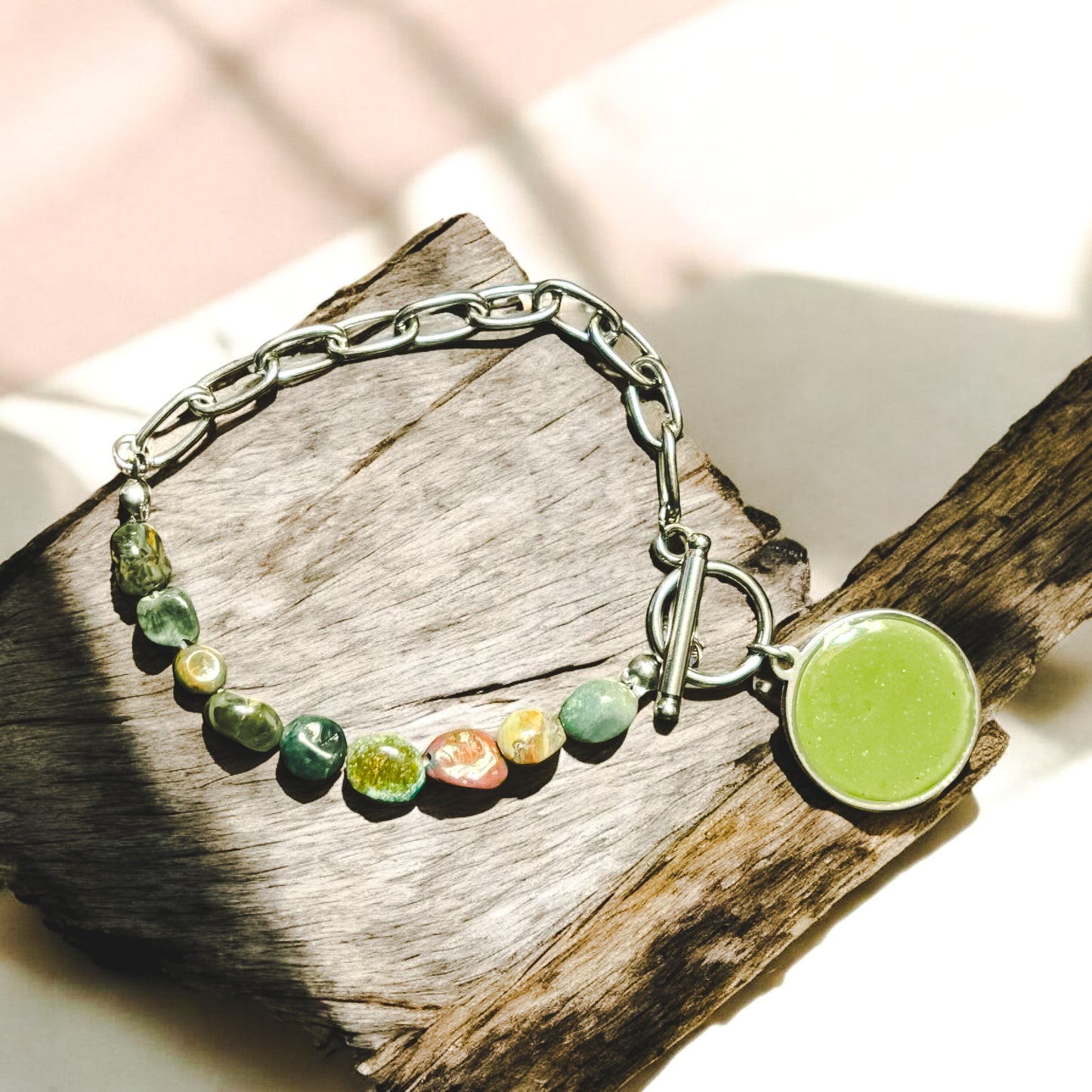 Urban Stone & Chain Bracelet – Mixed Gemstone with Cement Inlay