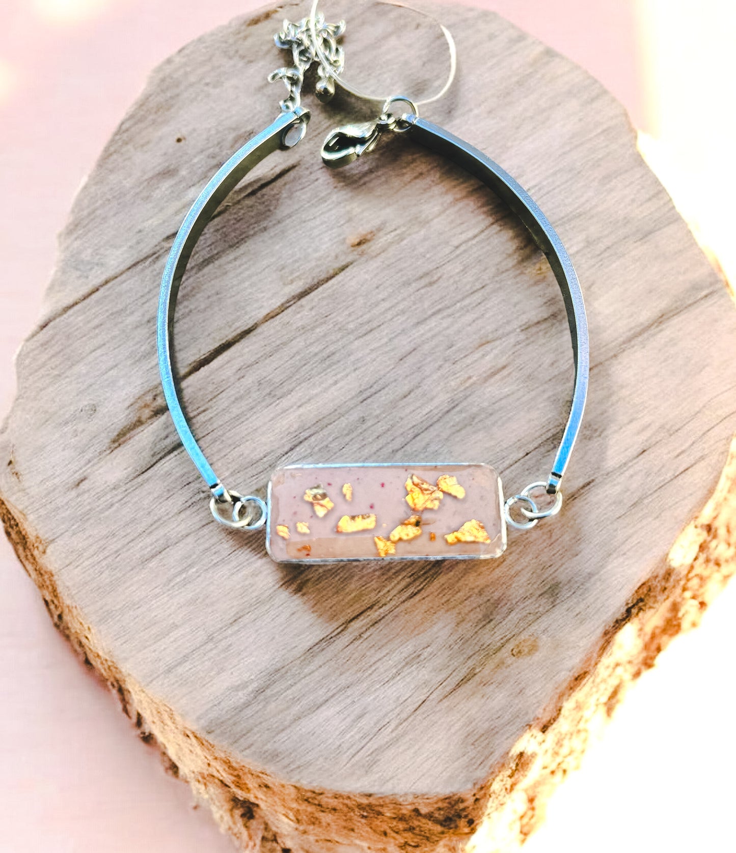 Gold Leaf Stainless Steel Cement Inlay Bracelet