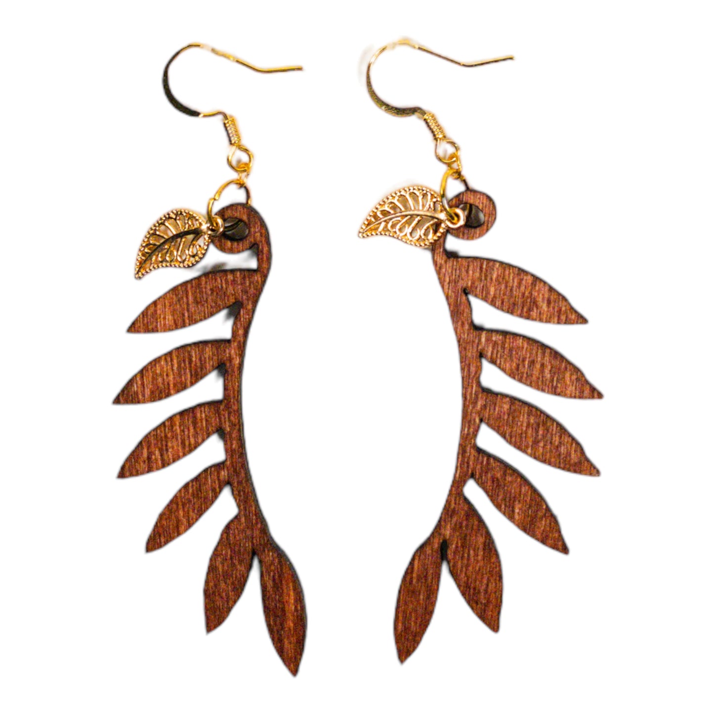 Cherry Stain Half Leaf Wood Earring