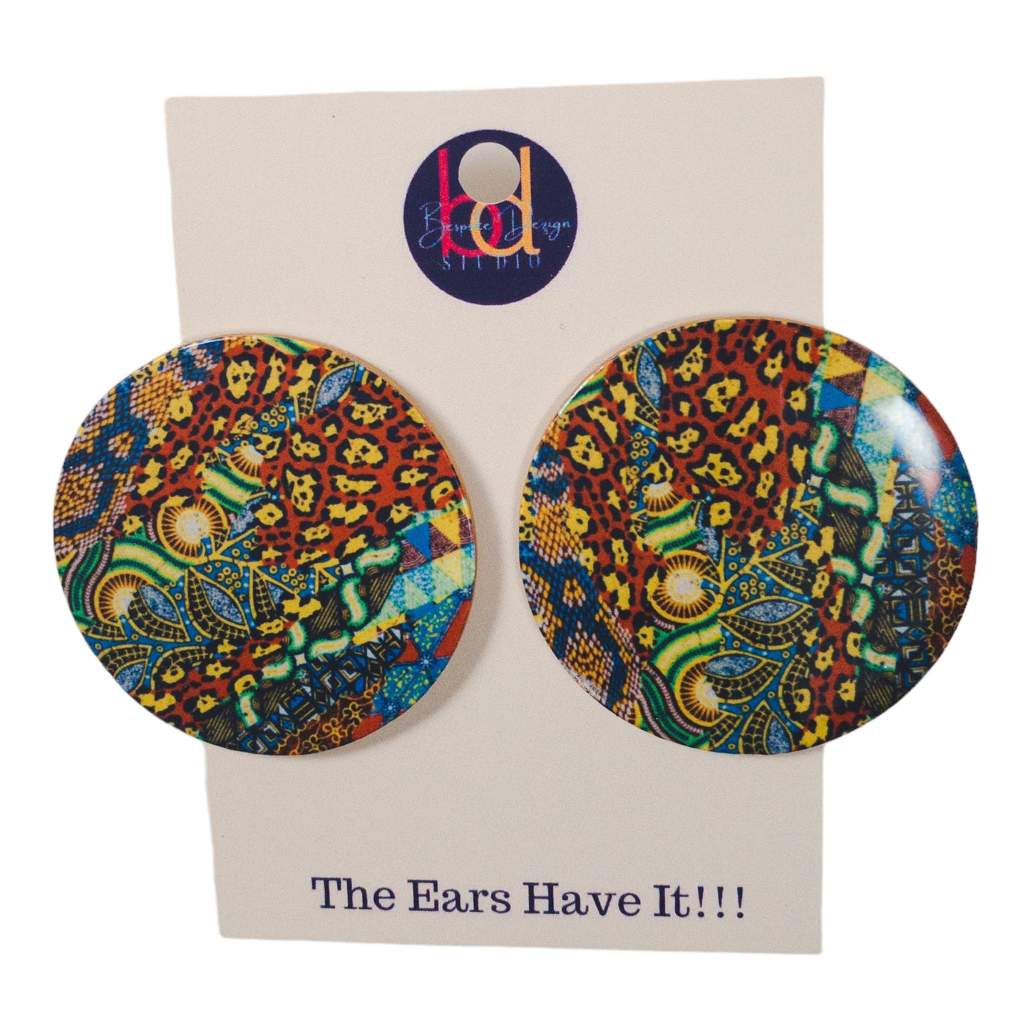 Blue Ankara Pattern Round Disc Recycled Earrings