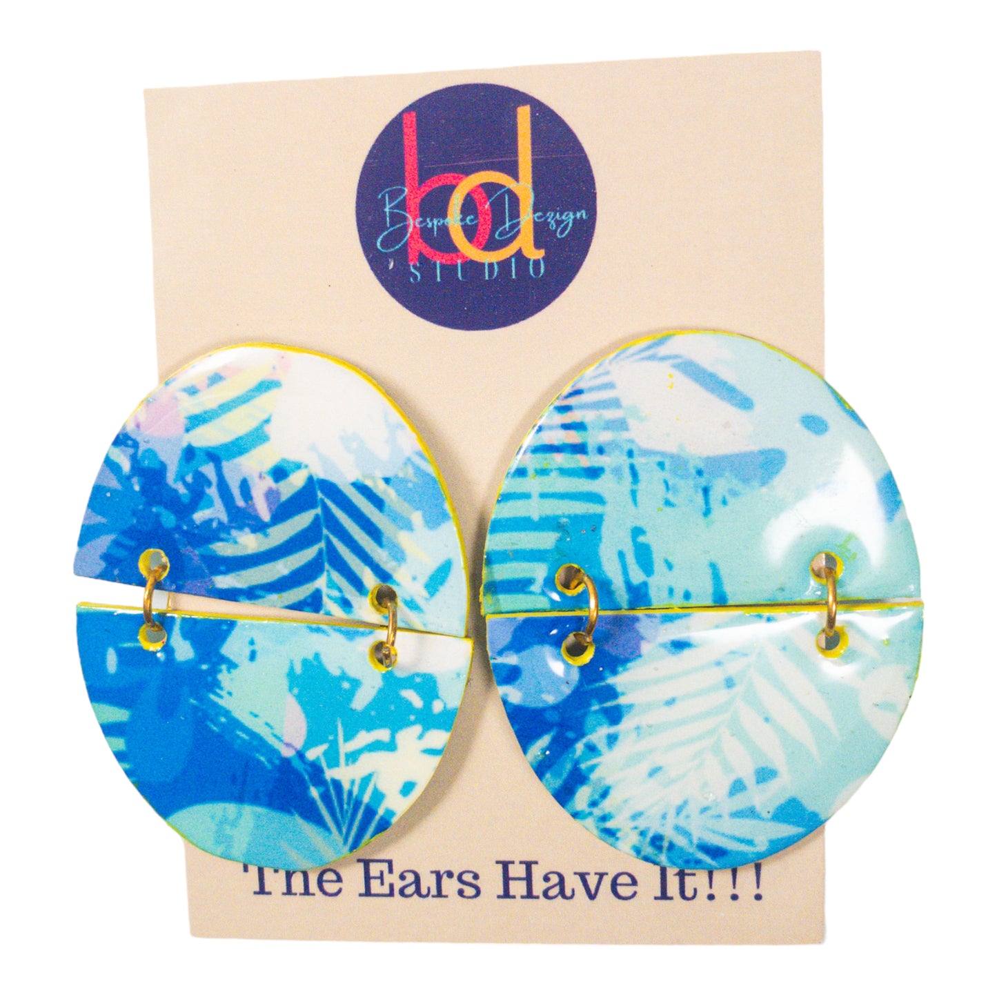 Pastel Blue and Pink Tropical Double Half Circle Earrings