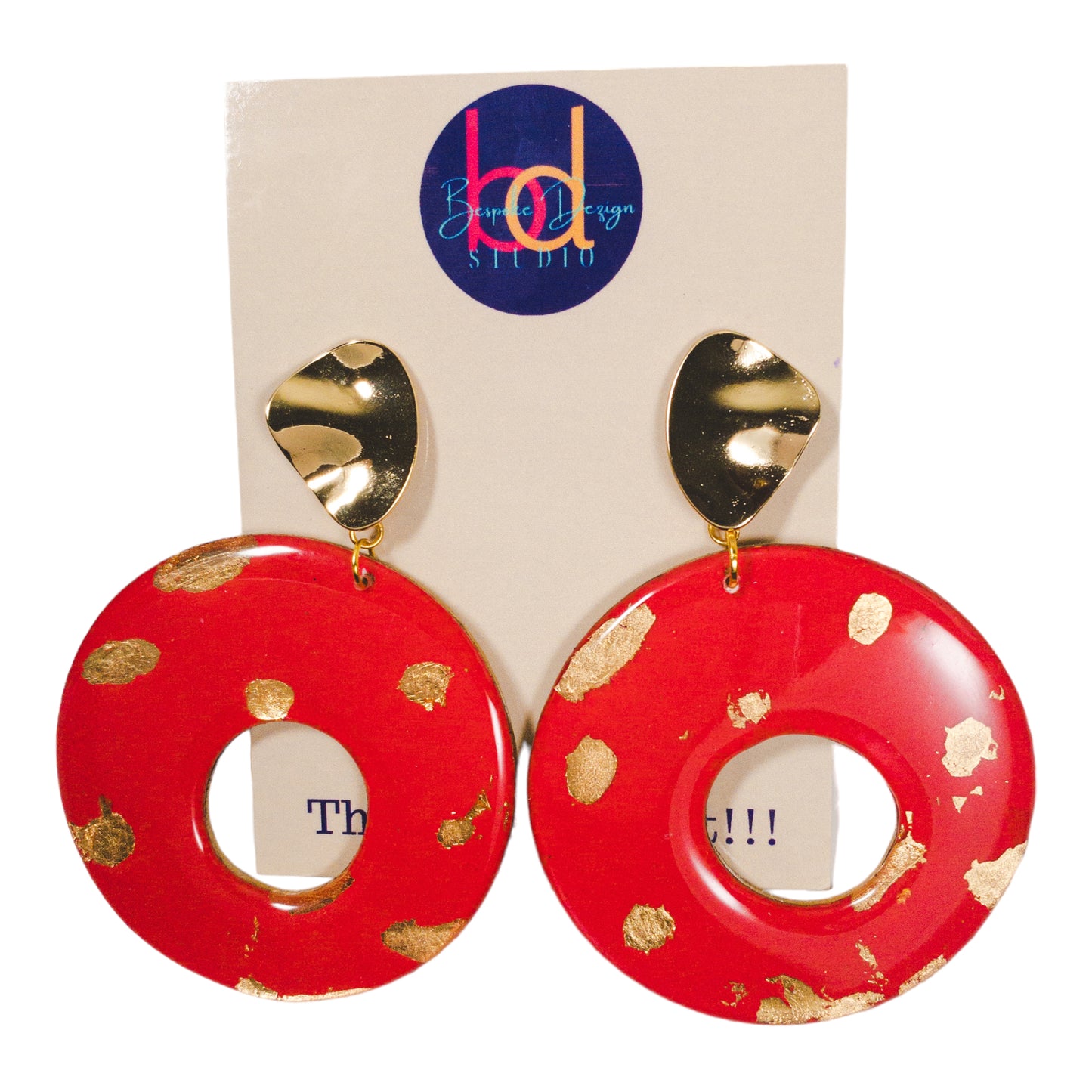 Large Pink Donut w/Gold Leaf Recycled Earrings