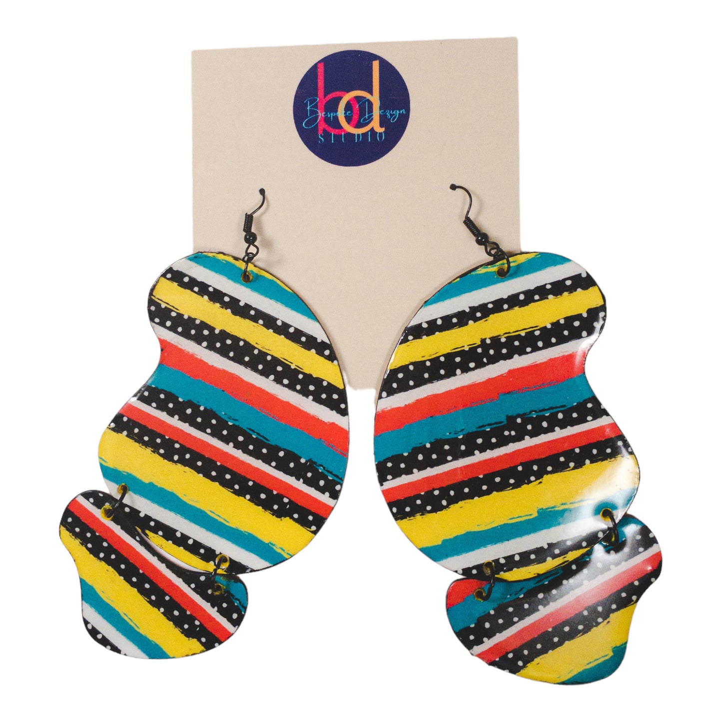 Edgy Strip and Polka Dot Abstract II Recycled Earrings