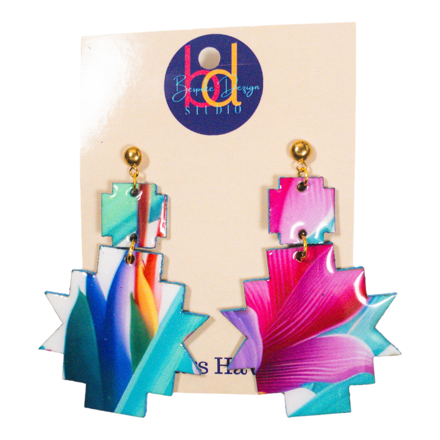 Vibrant Tropical Aztec Recycled Earring