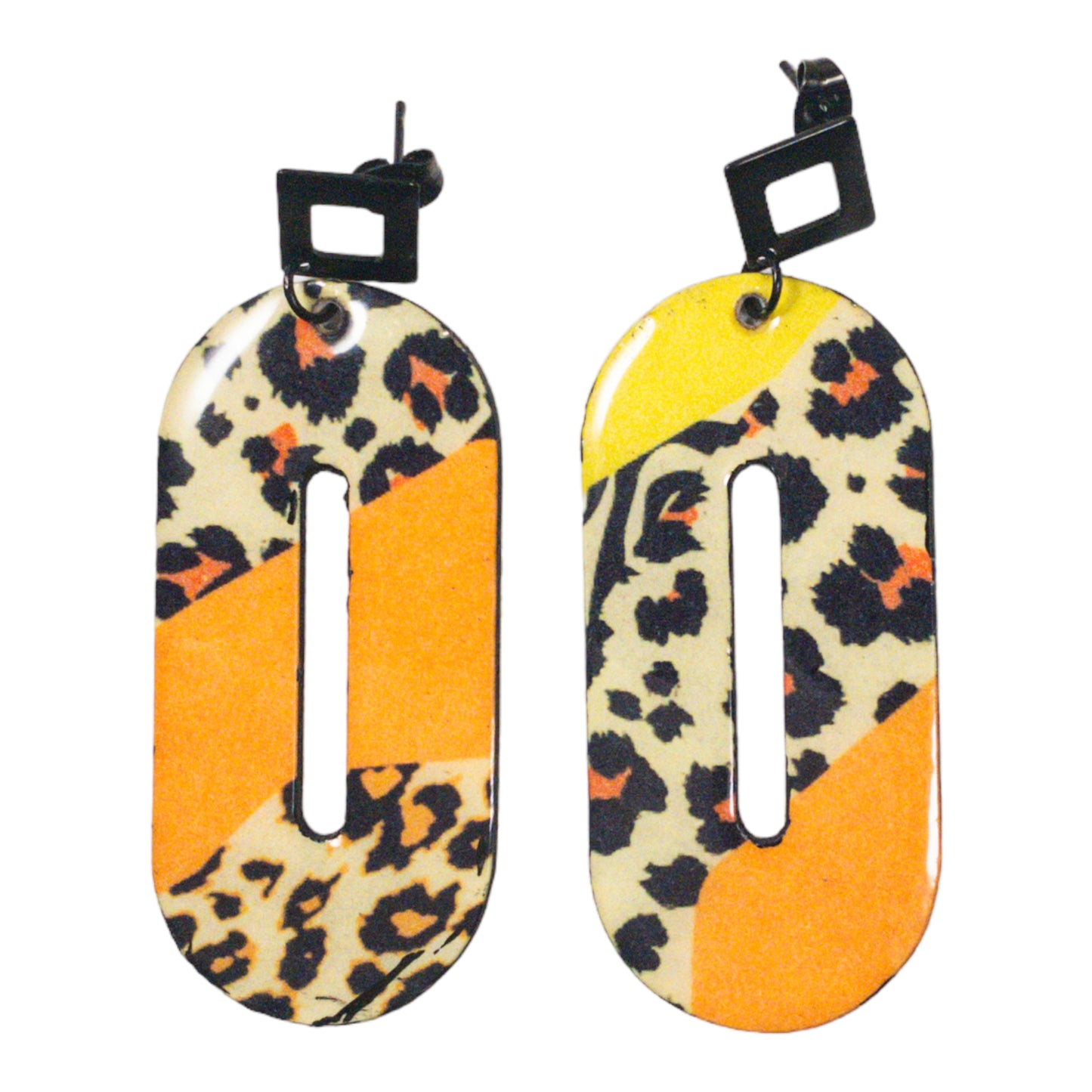 Orange & Yellow Leopard Print Recycled Earrings