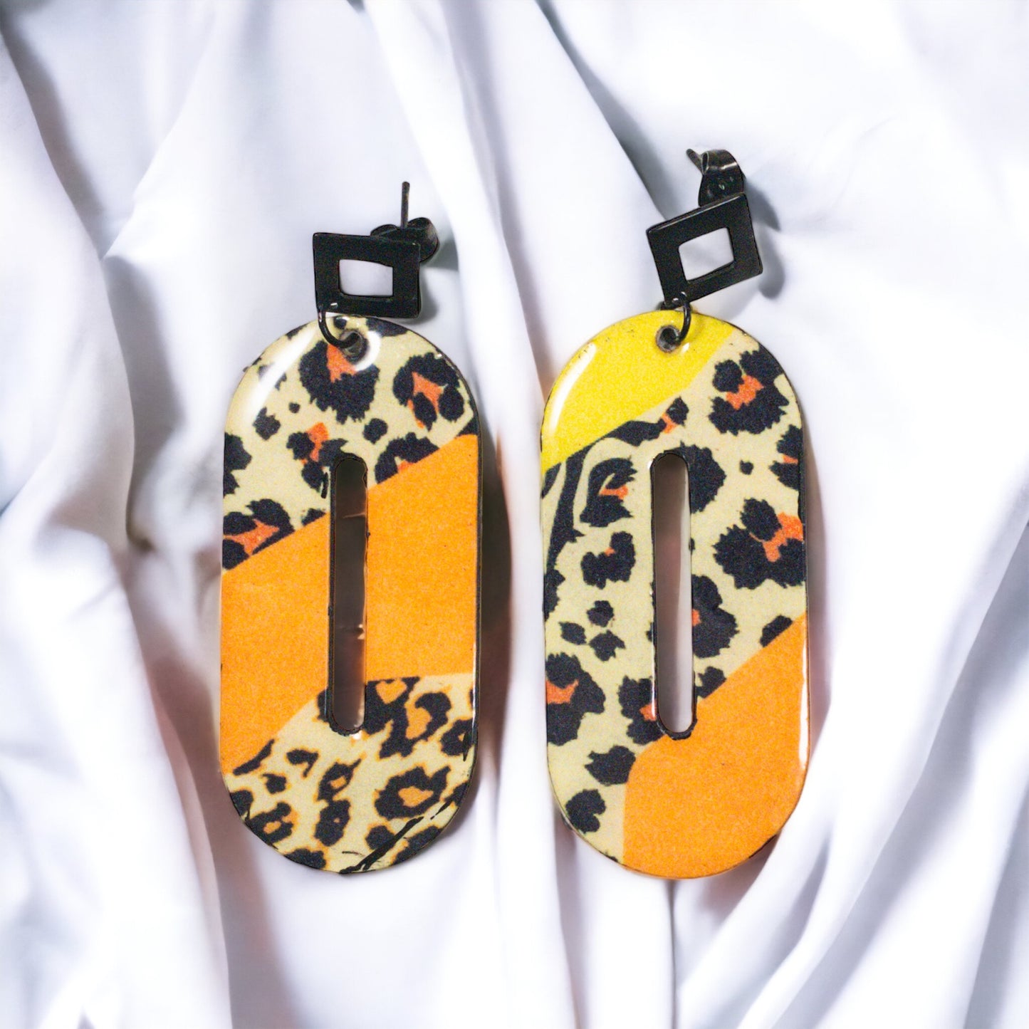 Orange & Yellow Leopard Print Recycled Earrings