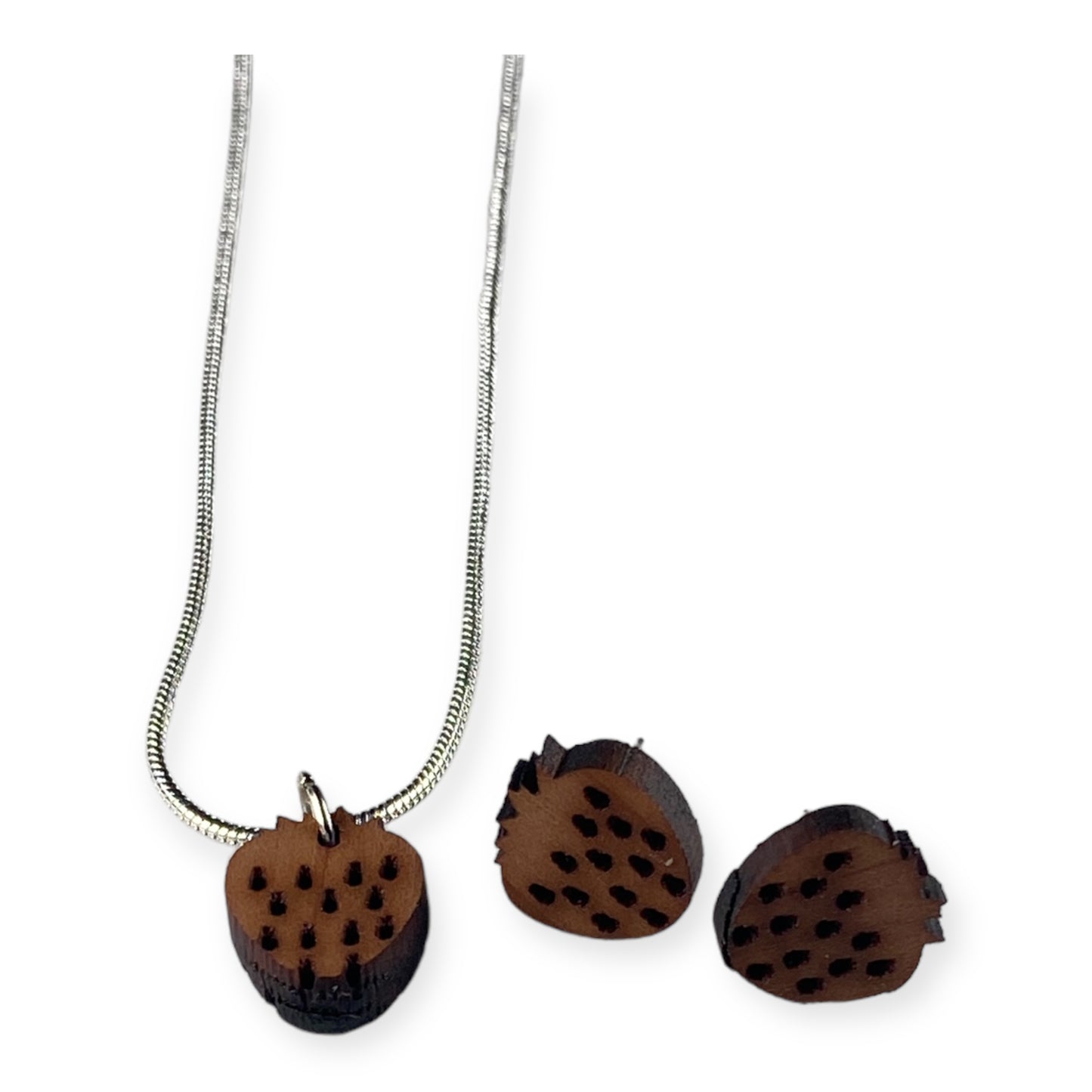 Cherry Wood Strawberry Sterling Earring Necklace Set