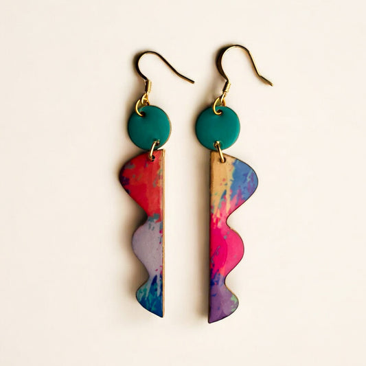 Multicolor Abstract Drop Earrings – Recycled Chipboard Statement Earrings