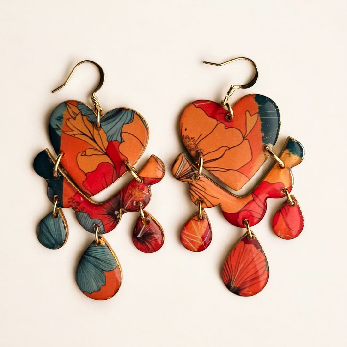 Abstract Heart Earrings – Recycled Chipboard in Bold Tones