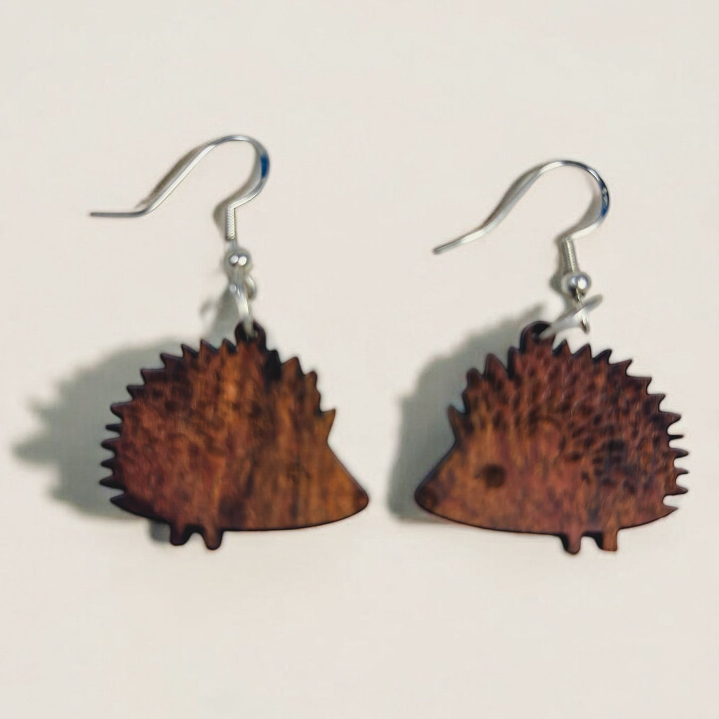 Walnut Hedgehog Earrings – Handmade Wood Animal Jewelry with Sterling Hooks