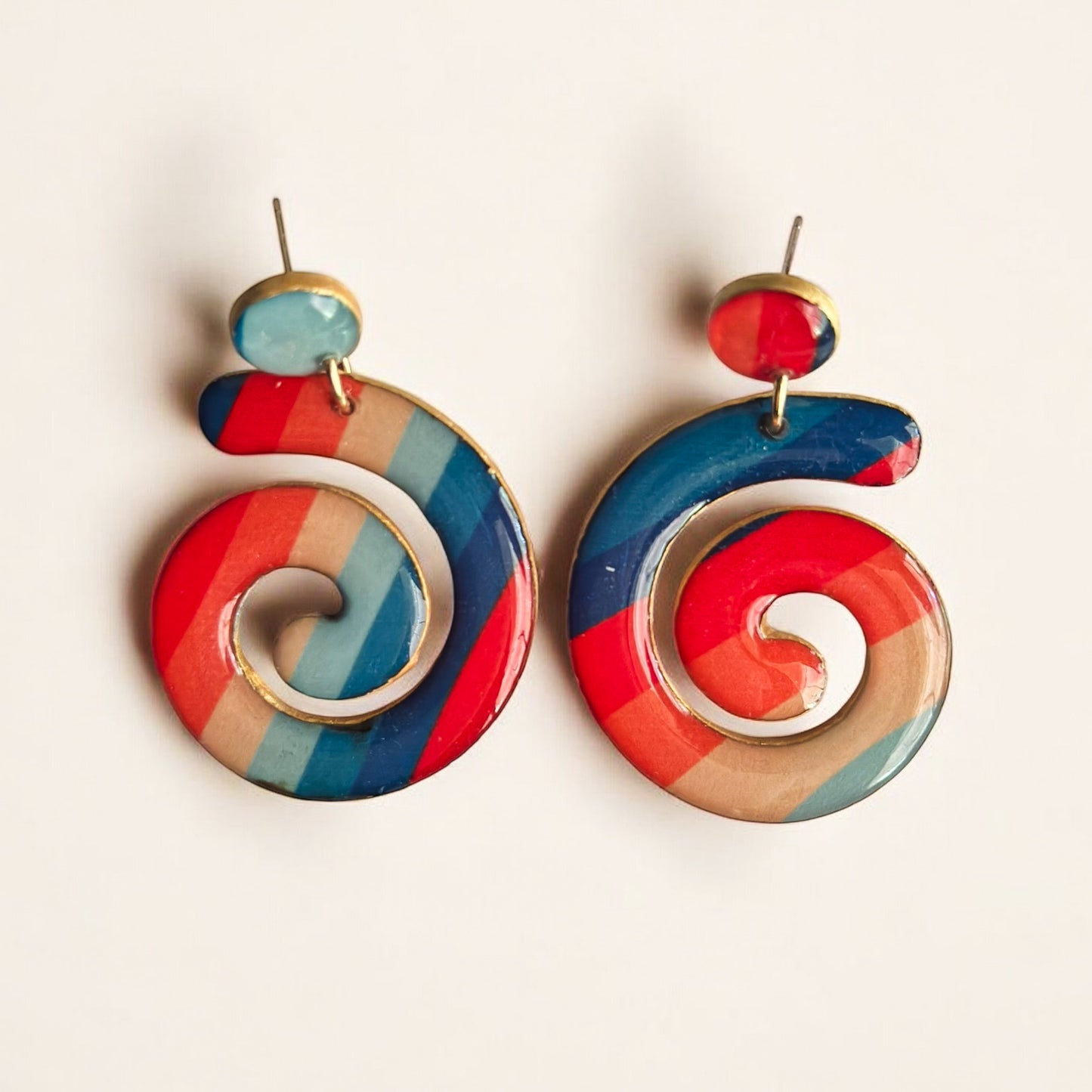 Striped Swirl Statement Earrings-Bold Retro Colorful Earrings