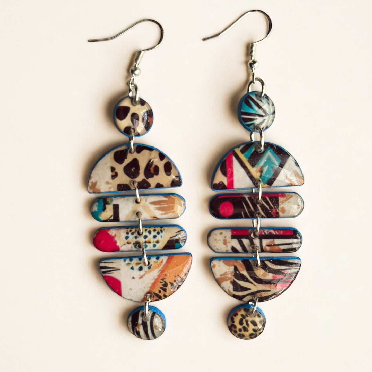 Boho Chic Multicolor Patterned Drop Earrings - Eclectic Statement Earrings
