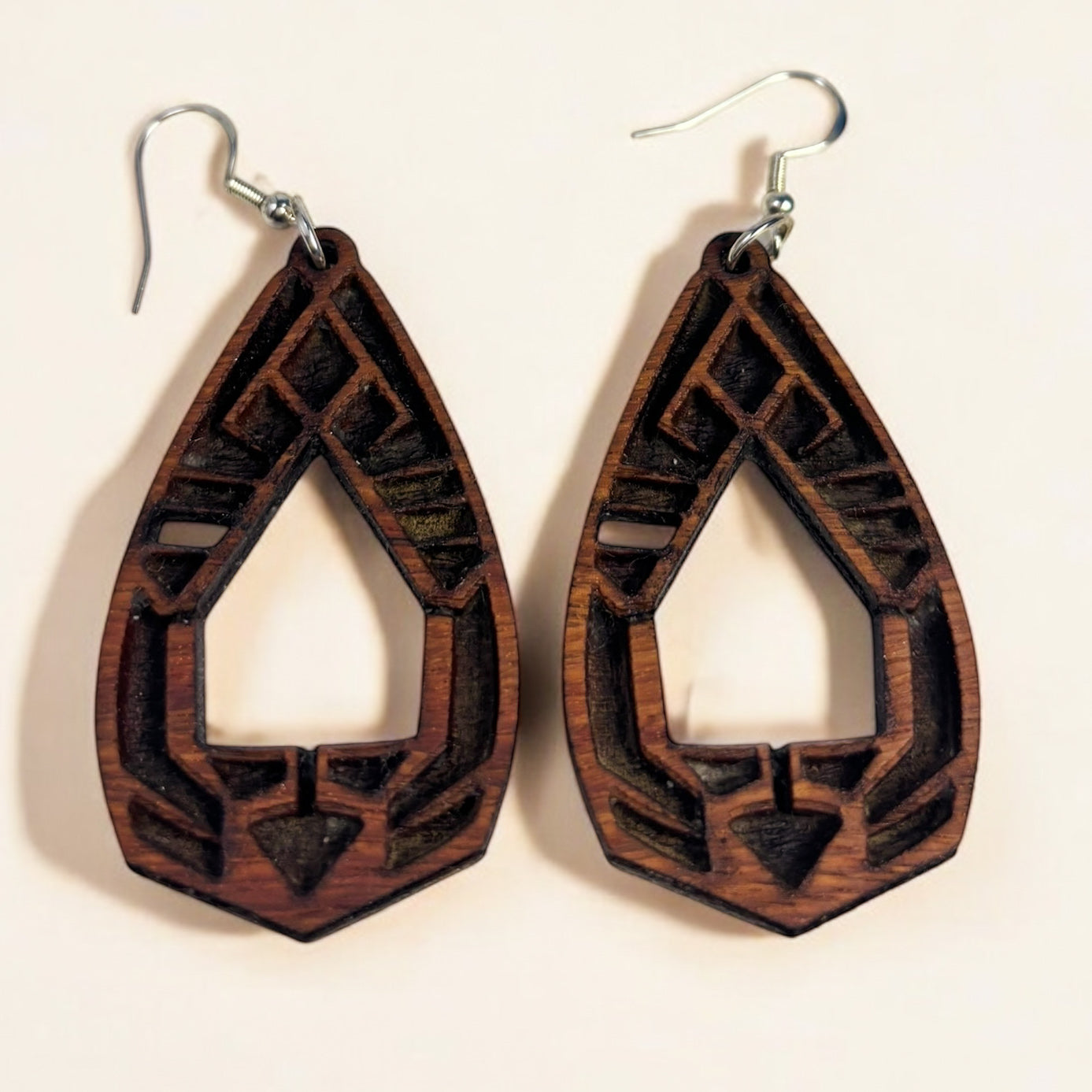 Padauk Tribal-Inspired Earrings – Bold Handmade Geometric Wood Jewelry