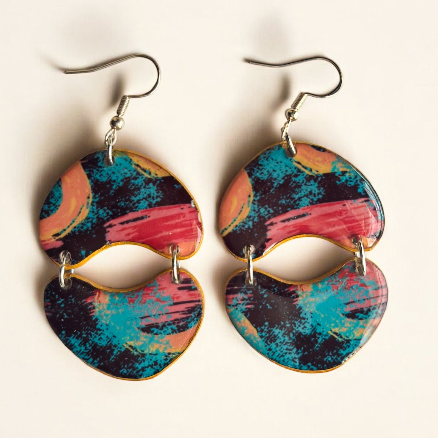 Abstract Brushstroke Double Drop Earrings