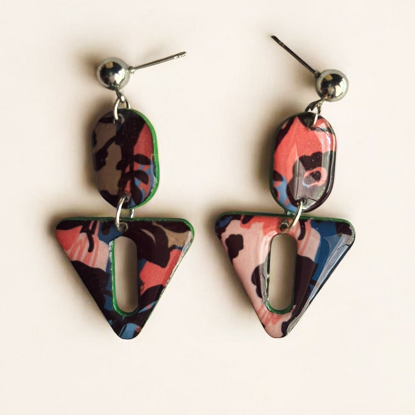Geometric Drop Earrings – Abstract Triangle Statement Earrings in Bold Mixed Colors | Lightweight Handmade Dangle Jewelry