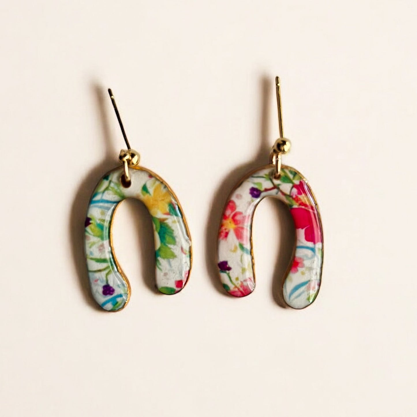 Mini Arch Floral Drop Earrings with Gold Ball Post