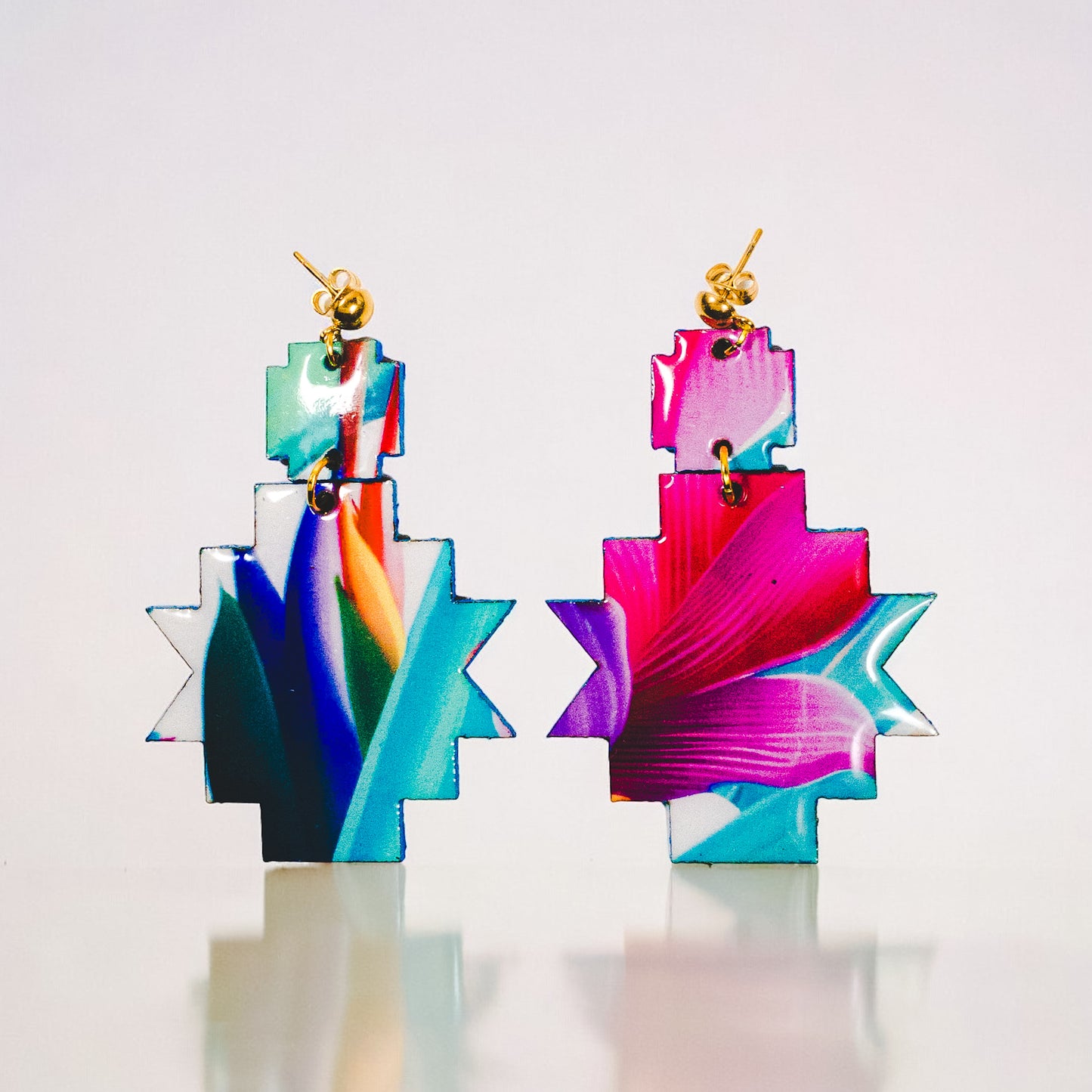 Vibrant Tropical Aztec Recycled Earring