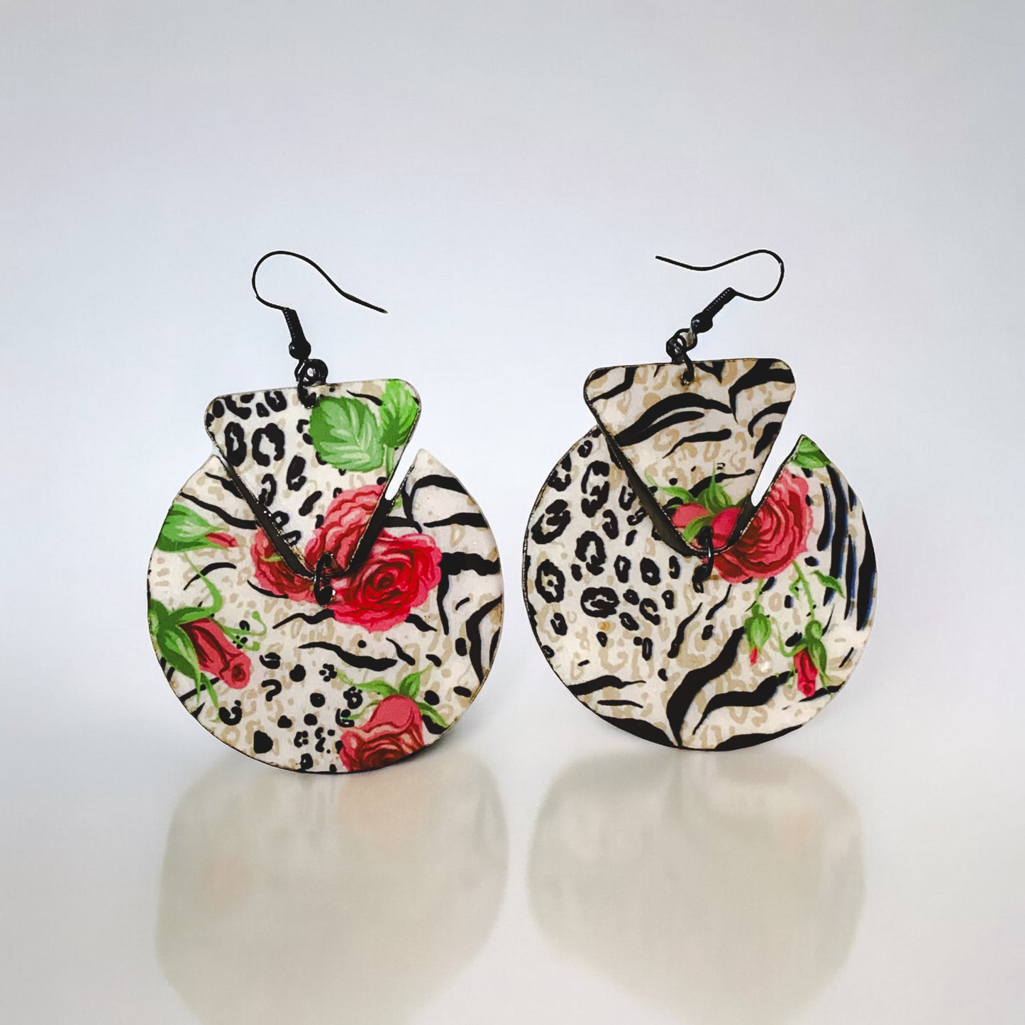 Floral & Animal Print Recycled Earring with Triangle Tab