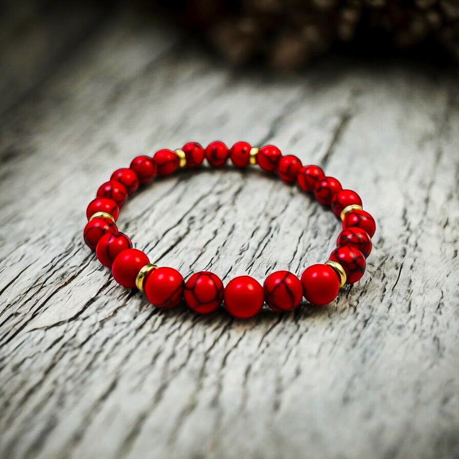 Red Howlite Stretch Bracelet – Bold Natural Stone Energy Jewelry