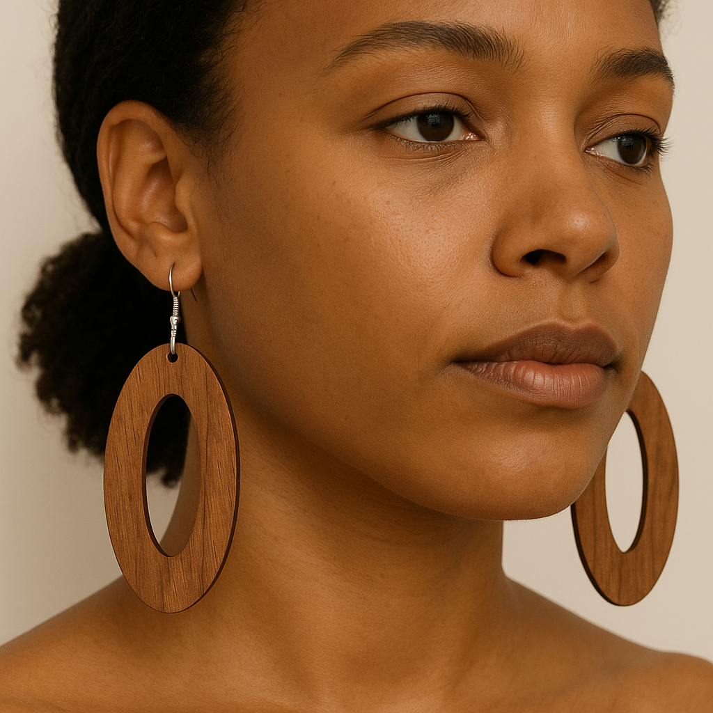 Cherry Wood Oval Earrings – Lightweight, Handmade Statement Jewelry