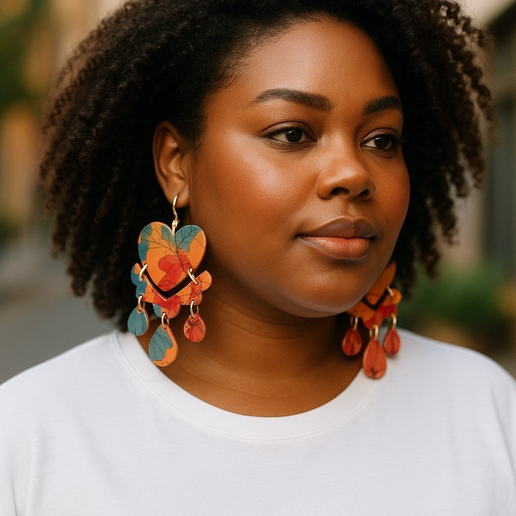 Abstract Heart Earrings – Recycled Chipboard in Bold Tones