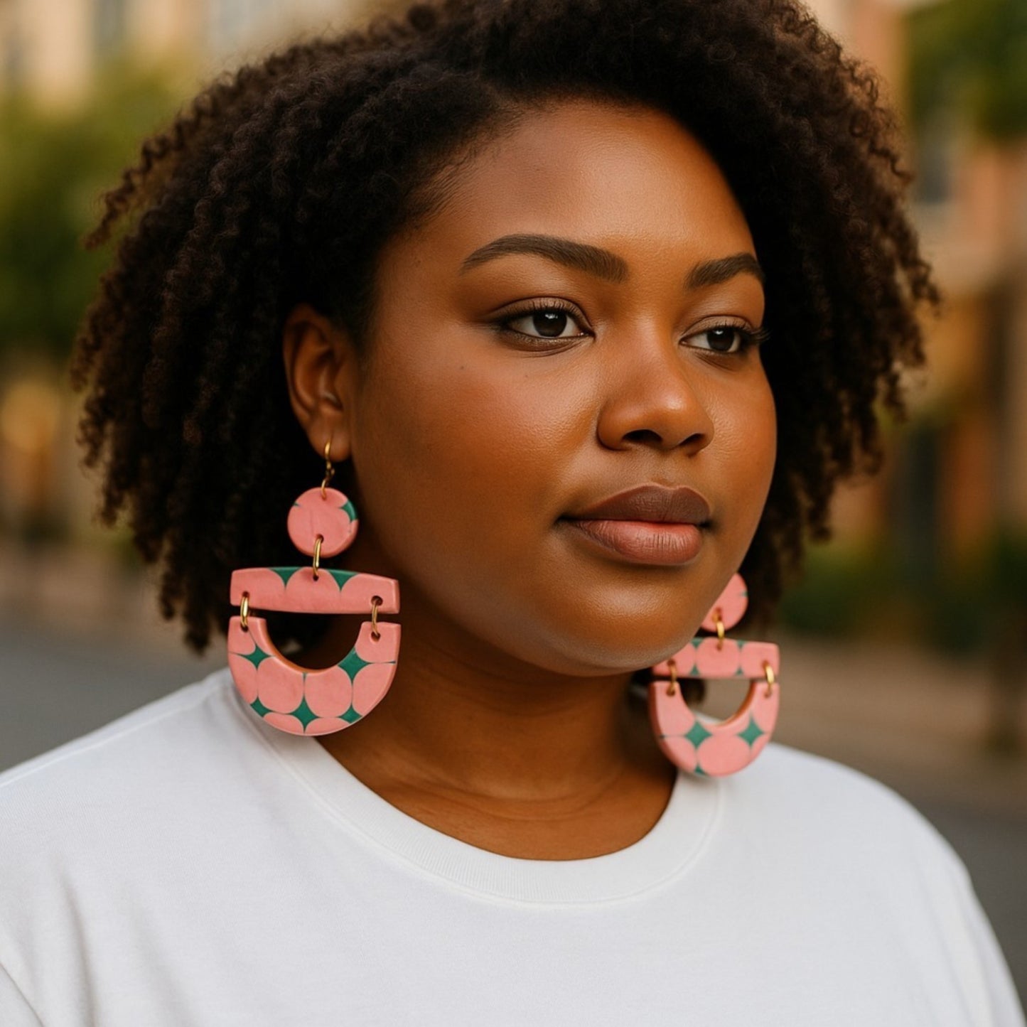 Pink & Green Color-Block Earrings – Abstract Lightweight Dangle Jewelry