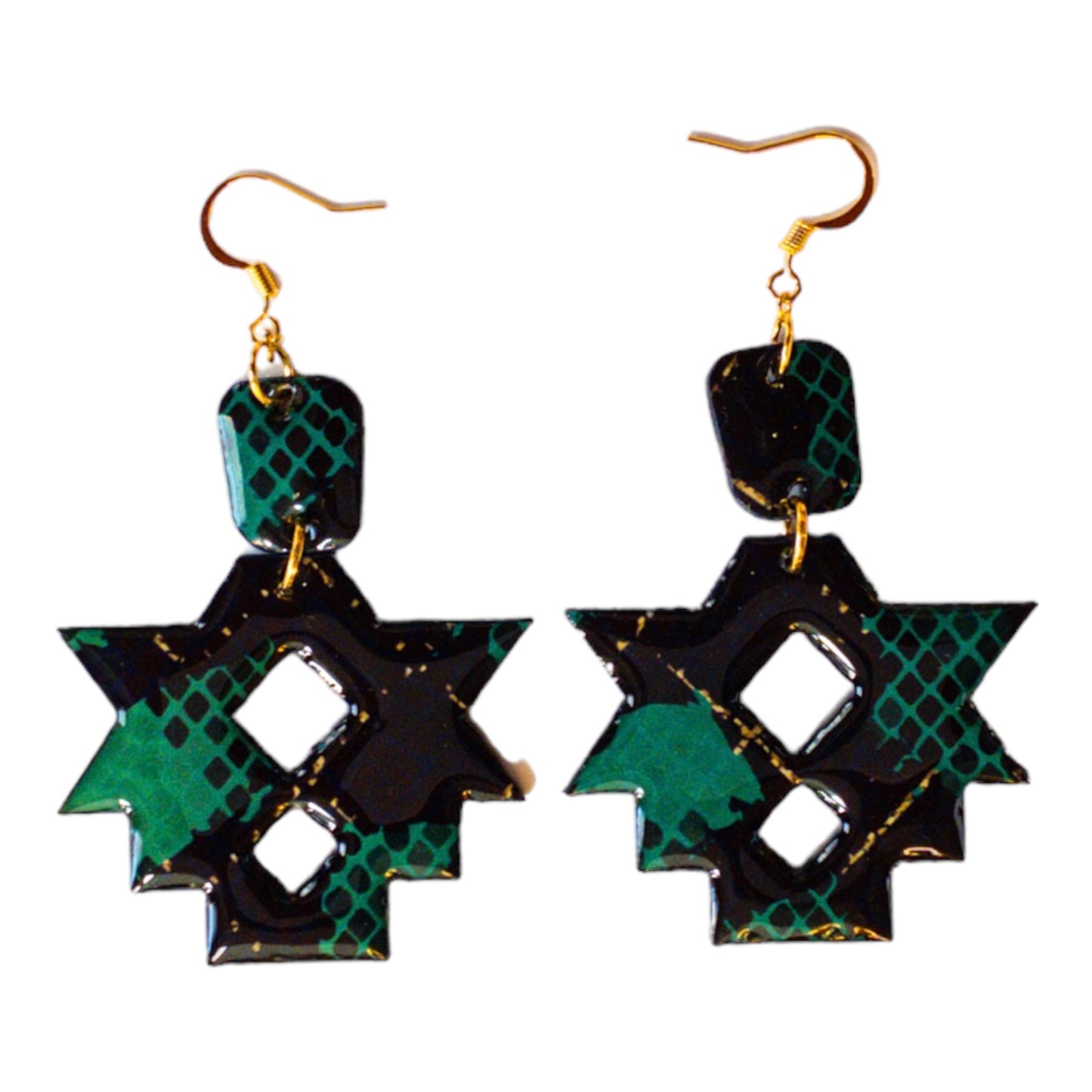 Navy & Green Snake Aztec Recycled Earrings