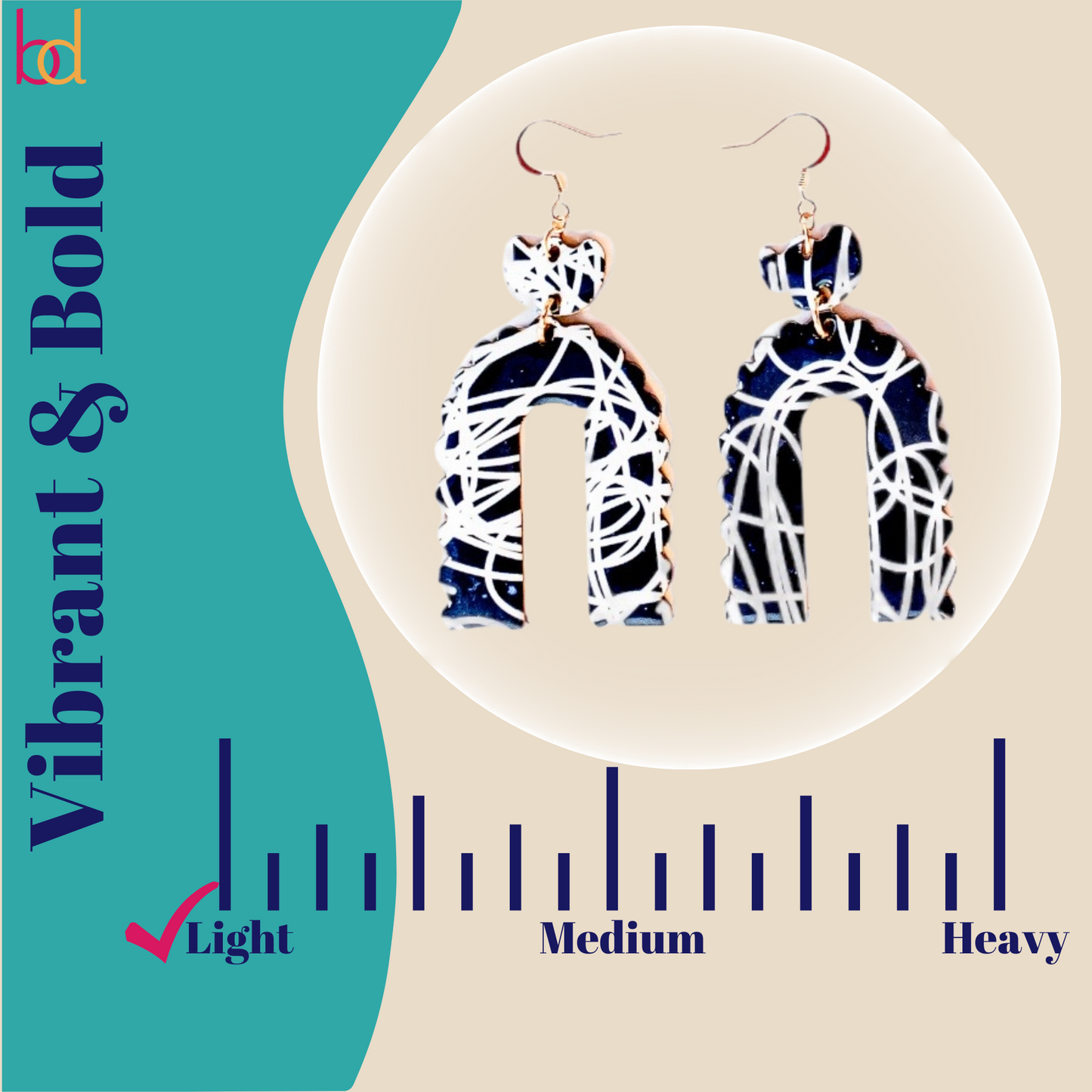 Navy & White Arch Graffiti Pattern Recycled Earrings