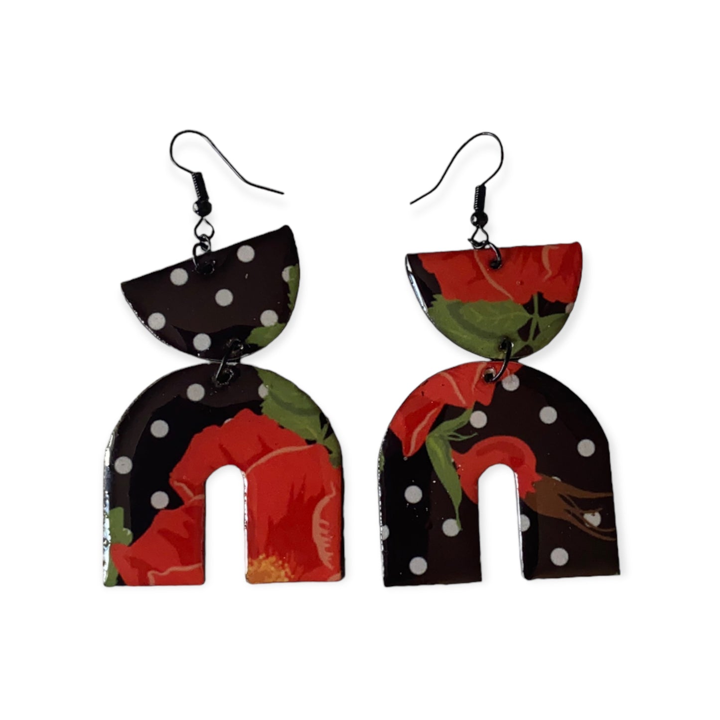 Flora & Polka Dot Arch Recycled Earring with Half Circle Tab